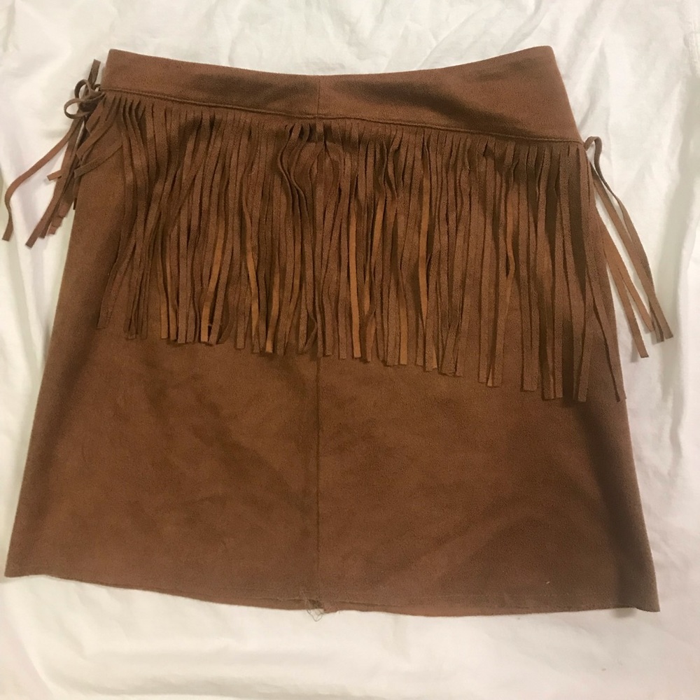 Fringe suede tan skirt
